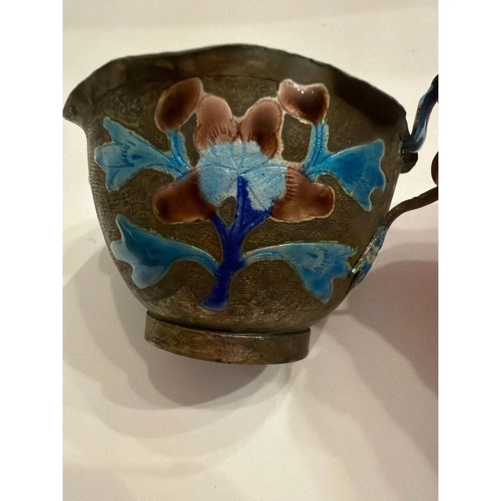 Antique Chinese Export Enameled Copper Miniature Tea Cup Floral Design
